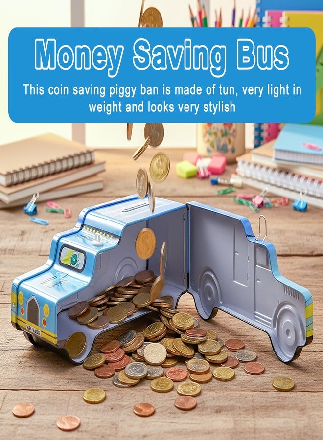 VGRASSP Dinosaur Theme Metal Bus Piggy Bank Toy for Kids - Cute Money Safe with Lock and 2 Keys - Gullak Coin Box Gift for Boys and Girls - Color As Per Stock - Image 5